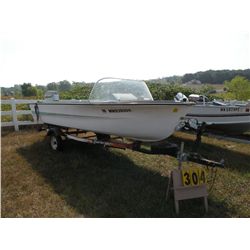 1969 Alumacraft 15 ft boat w/trailer 55 hp Evenrude unable to verify vin