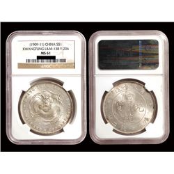 CHINA-KWANGTUNG ND(1909-11) One Dollar Silver, NGC MS61