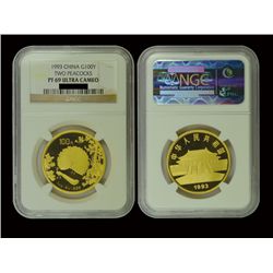 CHINA 1993 100 Yuan 1 Oz .999 Gold Proof, Two Peacocks, NGC PF69 ULTRA CAMEO