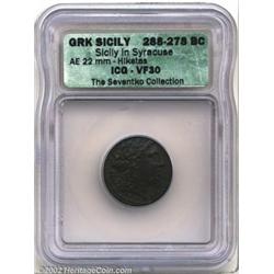 Sicily, Syracuse. Hiketas, 287-278 B.C. AE 20.5. Laureate