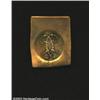 Uniface klippe trial strike in yellow copper of the Royal cipher (initials) of Prince Charles. This 