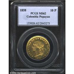 Nueva Granada gold 10 pesos 1858 Popayan,