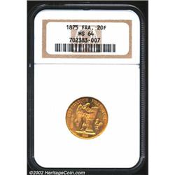 Third Republic gold 20 francs 1875-A,