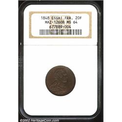 Copper pattern 100 francs 1848,