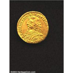 Mainz. Johann Philip gold ducat 1655, Bust left/Arms, F-1656, KM-107, AU.