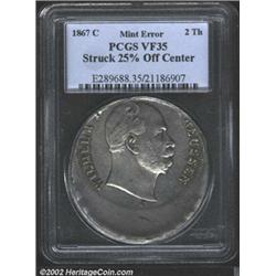 Prussia 2 talers 1867-C struck 25% off-center,