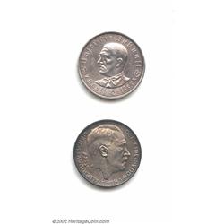 A pair of Third Reich Hitler portrait silver medals (gedenkthalers) including: 37 mm medal 1933,