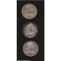 Charles II crown trio as follows: 1671,