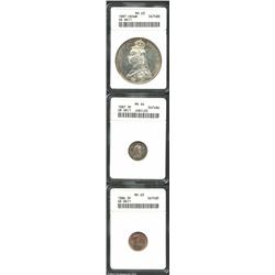 Small certified lot including: three pence 1886,