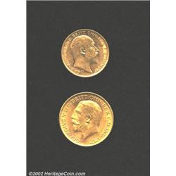 Gold pair as follows: British India gold sovereign 1918-I,