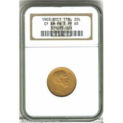 Kingdom gilt pattern 20 lire 1903,