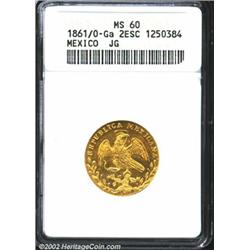 Republic gold 2 escudos 1861/0 Ga-JG,