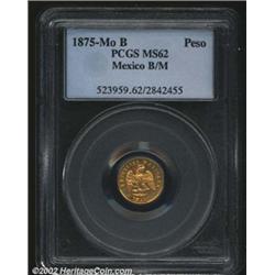 Republic gold peso 1875 Mo-B/M,