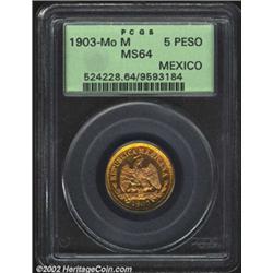 Republic gold 5 pesos 1903 Mo-M,