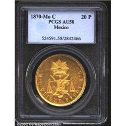 Republic gold 20 pesos 1870 Mo-C,