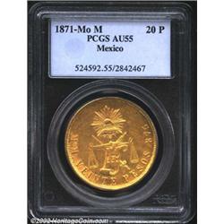 Republic gold 20 pesos 1871 Mo-M,