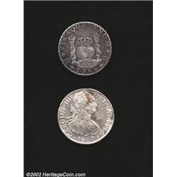 A pair of 8 reales as follows: Pillar 8 reales 1768-MF,