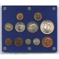 Eleven-piece 1952 proof set farthing-gold pound,