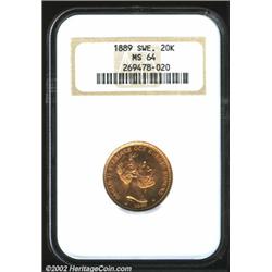 Oscar II gold 20 kronor 1889-EB,