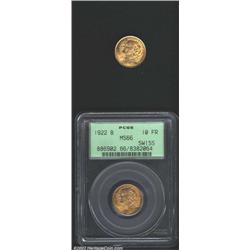 Gold 10 franc pair including: 1922,
