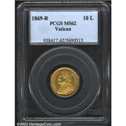 Pius IX gold 10 lire 1869-R Year XXIV,