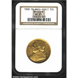 Pius IX gold 50 lire 1868 Year XXII,