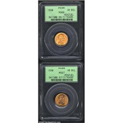 Certified gold 10 bolivares including: 1930,