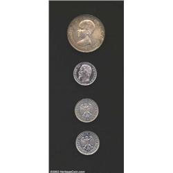 European quartet including: France 1 franc 1854-A,