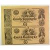 Image 1 : ISSUED 1840-S REMAINDER SHEET 2 $20  CANAL NOTES, NEW ORLEANS, GEM!