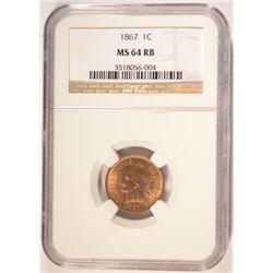 1867 INDIAN HEAD CENT NGC MS64 RB