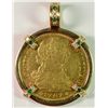 Image 1 : 1787 SPANISH 4 ESCUDOS GOLD COIN IN  A 14K GOLD BEZEL WITH DIAMONDS AND EMERALDS