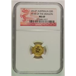 2012 1/20 OZ GOLD AUSTRALIA DRAGON NGC MS69