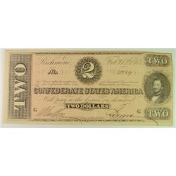 1864 $2 CONFEDERATE STATES OF AMERICA NOTE