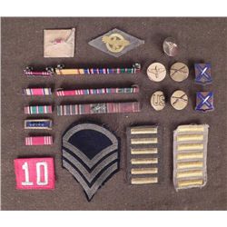 21 WWII MILITARY ITEMS--PATCHES RIBBON BARS-POW BADGE