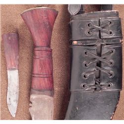 GENUINE MILITARY KUKRI W/ STRAPPED SCABBARD & UT KNIFE
