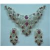 Image 1 : Diamond 8.99 Ctw ,Ruby 27.81 Ctw and 18 ktW/Gold 62.055g Necklase and Earring Set