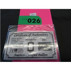 .999 solid palladium. certified bar