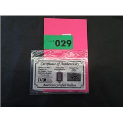 2012 .999 solid platinum bar with certificate