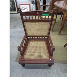 Three pieces of vintage wood & rattan furniture