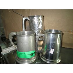 Three pewter mugs - 1 is Birks