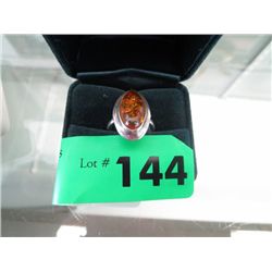 Amber and silver ring