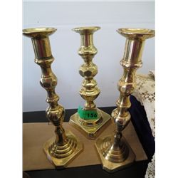 Three brass candlesticks 11" tall