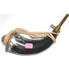 Image 1 : BEAUTFUL POWDER HORN WITH BRASS FITTINGS & LEATHER STRAP *LIKE NEW CONDITION*!!