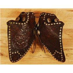 Tooled Leather & Sliver Spotted Tapaderos