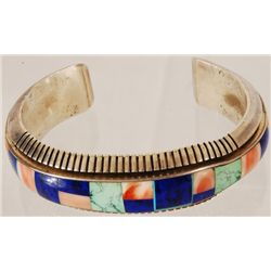 Signed Sterling Silver & Stone Navajo Bracelet
