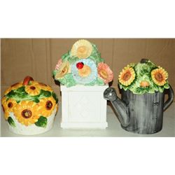 3 Floral Themed Cookie Jars