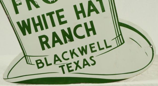Frost's White Hat Ranch Porcelain Sign Texas