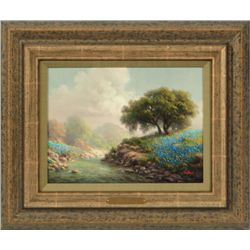 D Windberg River Bank Blue Bonnets Oil Painting