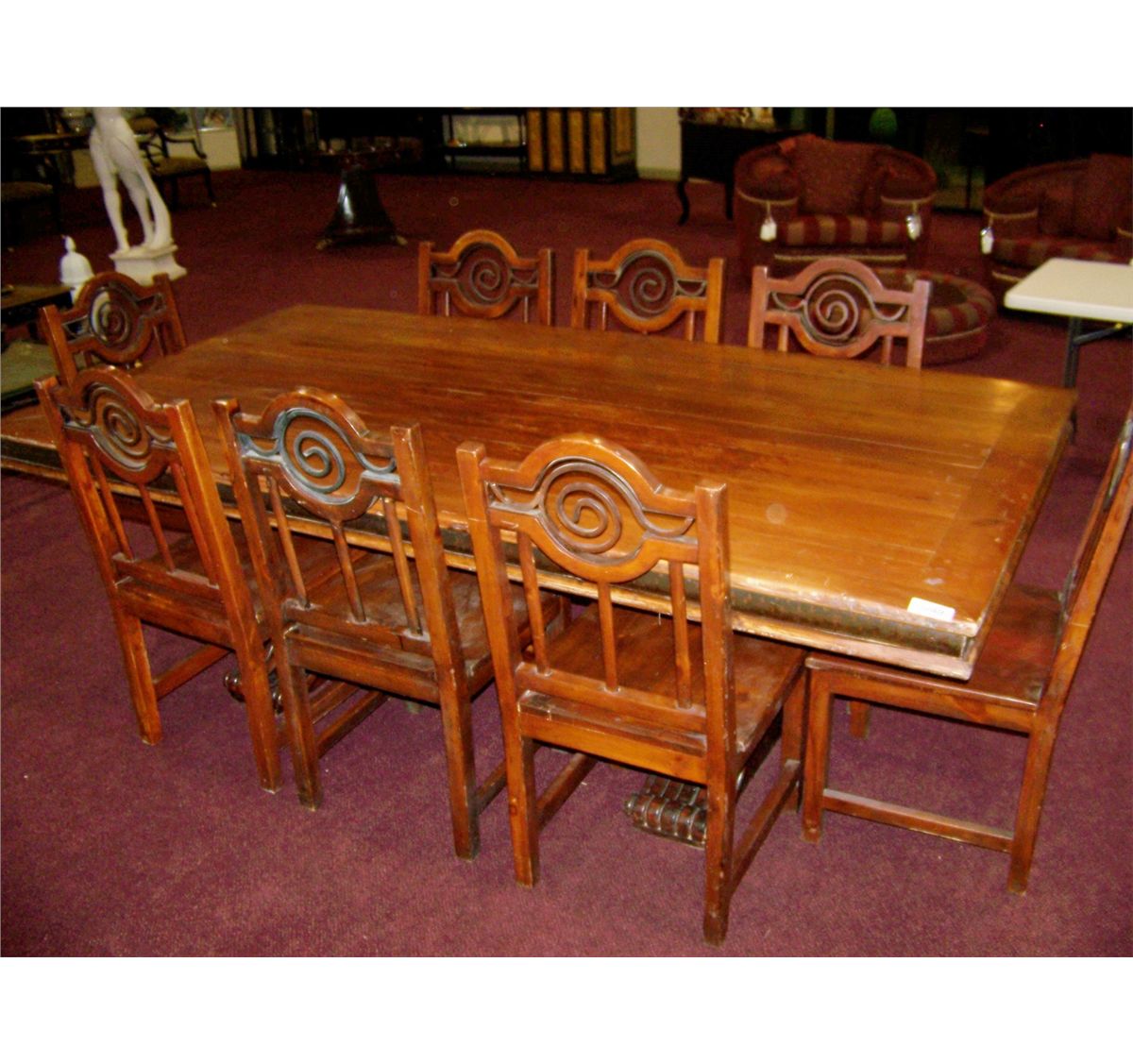 ARTS AND CRAFTS STYLE WOOD DINING ROOM TABLE & (8) CHAIRS