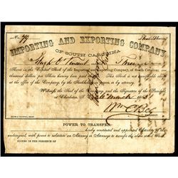 Blockade Runners: Importing & Exporting Company of South Carolina, 1863 Issued Stock Certificate.